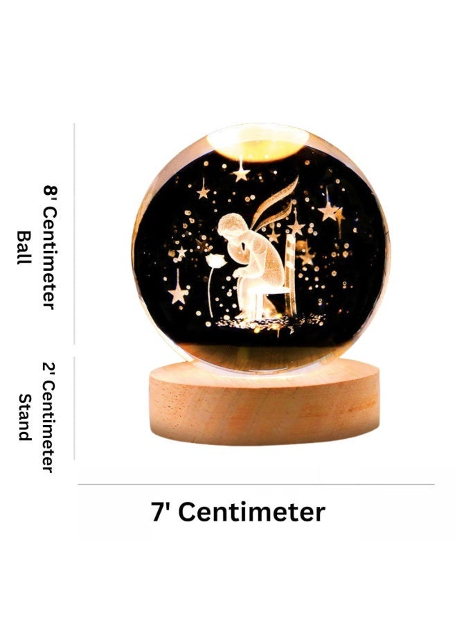 ARABIQO 3D Crystal Ball Night Light 8cm with Wooden Base, USB Powered LED Glass Lamp for Bedroom & Home Décor, Galaxy Crystal Gift for Valentine’s Day, Ramadan & Special Occasions (Resin Art) - Image 3